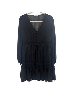 ✨3/$30 Lovestitch S Black Swiss Dot Long Sleeve Dress Whimsigoth Witchy Dark